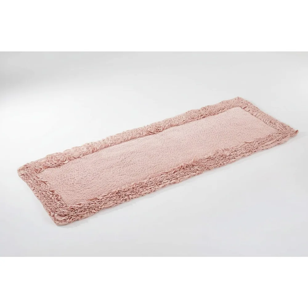 

Extra Soft 20x60 Cotton Bath Runner Mat Non-Slip Water Absorbent Shaggy Border Pink for Bathroom Floor Tub