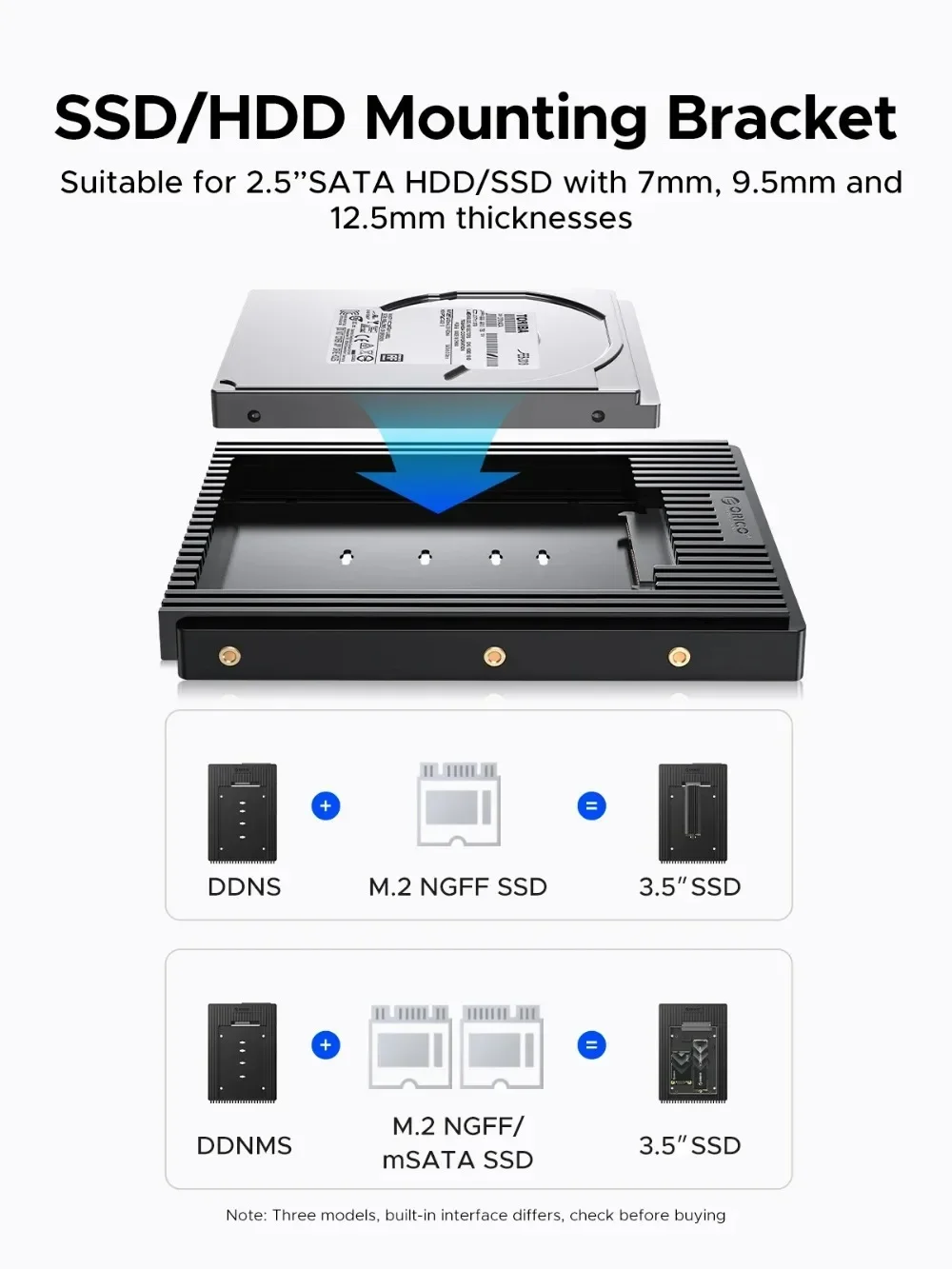 ORICO 2.5 ถึง 3.5 นิ้วแคดดี้ฮาร์ดไดรฟ์สีดํา SATA NGFF mSATA อินเทอร์เฟซ Fast Transfer Speed 3.0 อะแดปเตอร์ฮาร์ดไดรฟ์มาตรฐาน