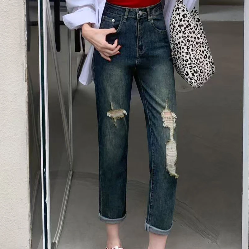 

Vintage Jeans Fashion Personalized Broken Denim Hip-Hop Streetwear Style Harajuku Y2K Loose Straight Cargo Pants Trousers