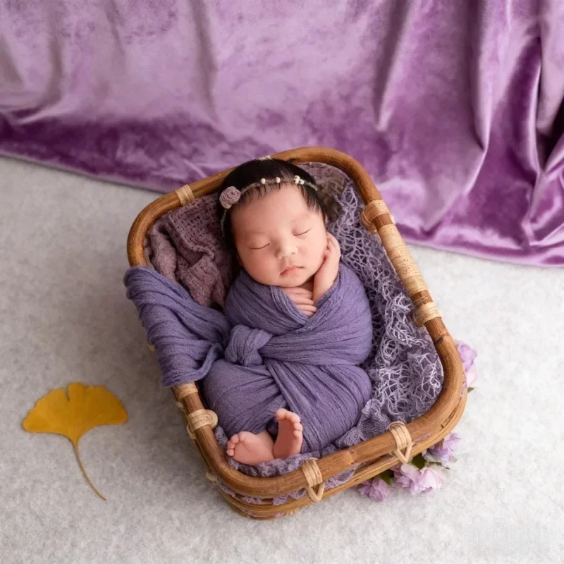 1pc Handmade Retro Rattan Woven Basket Newborn Photography Props Scene Accessories Studio Shooting Assistance Tools for Shoots