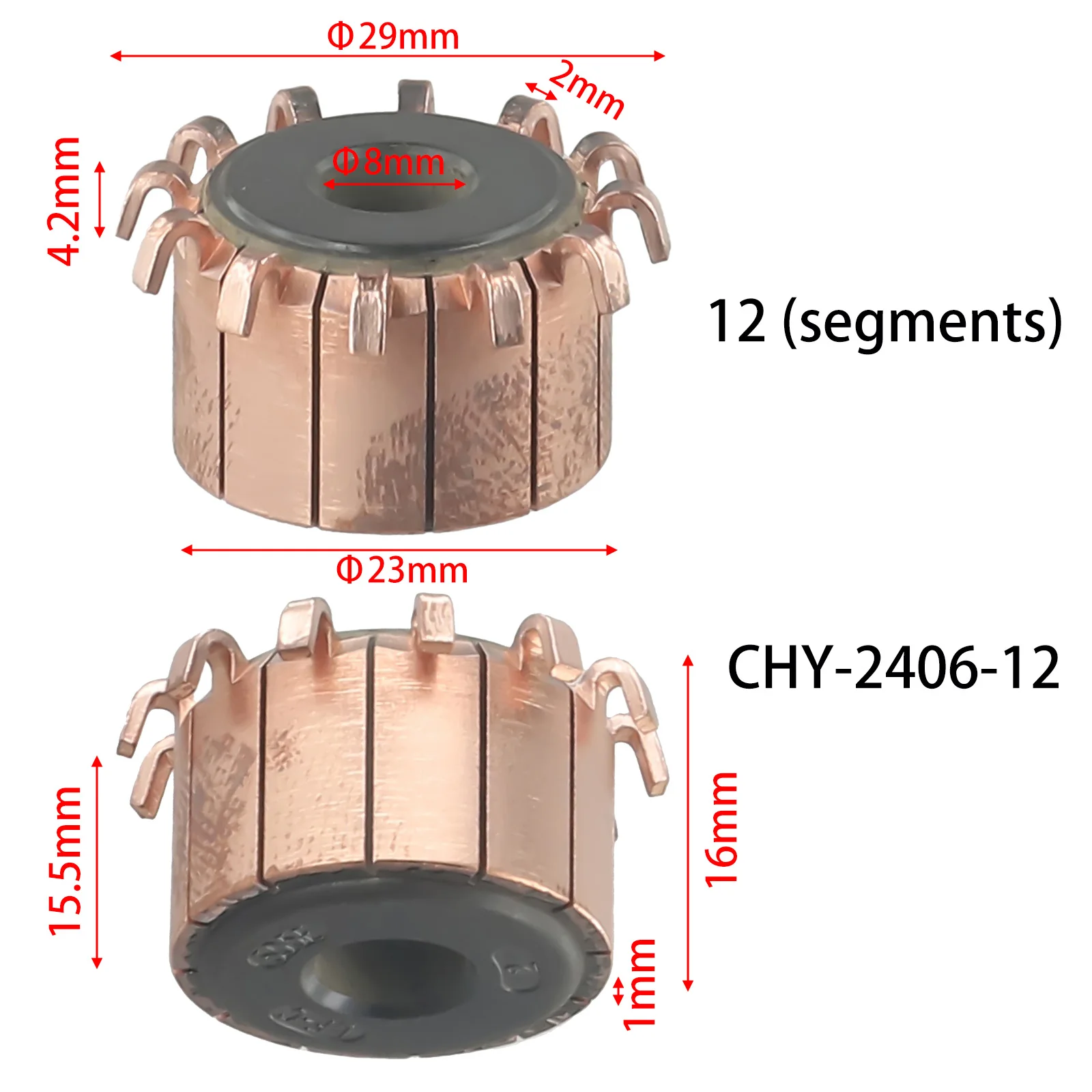 23x8x15.5(16)Mm 12P-Teeth 구리 후크형 전기 모터 콤뮤터 CHY-2406-12 자동차 에어컨 전동 공구용 콤뮤터