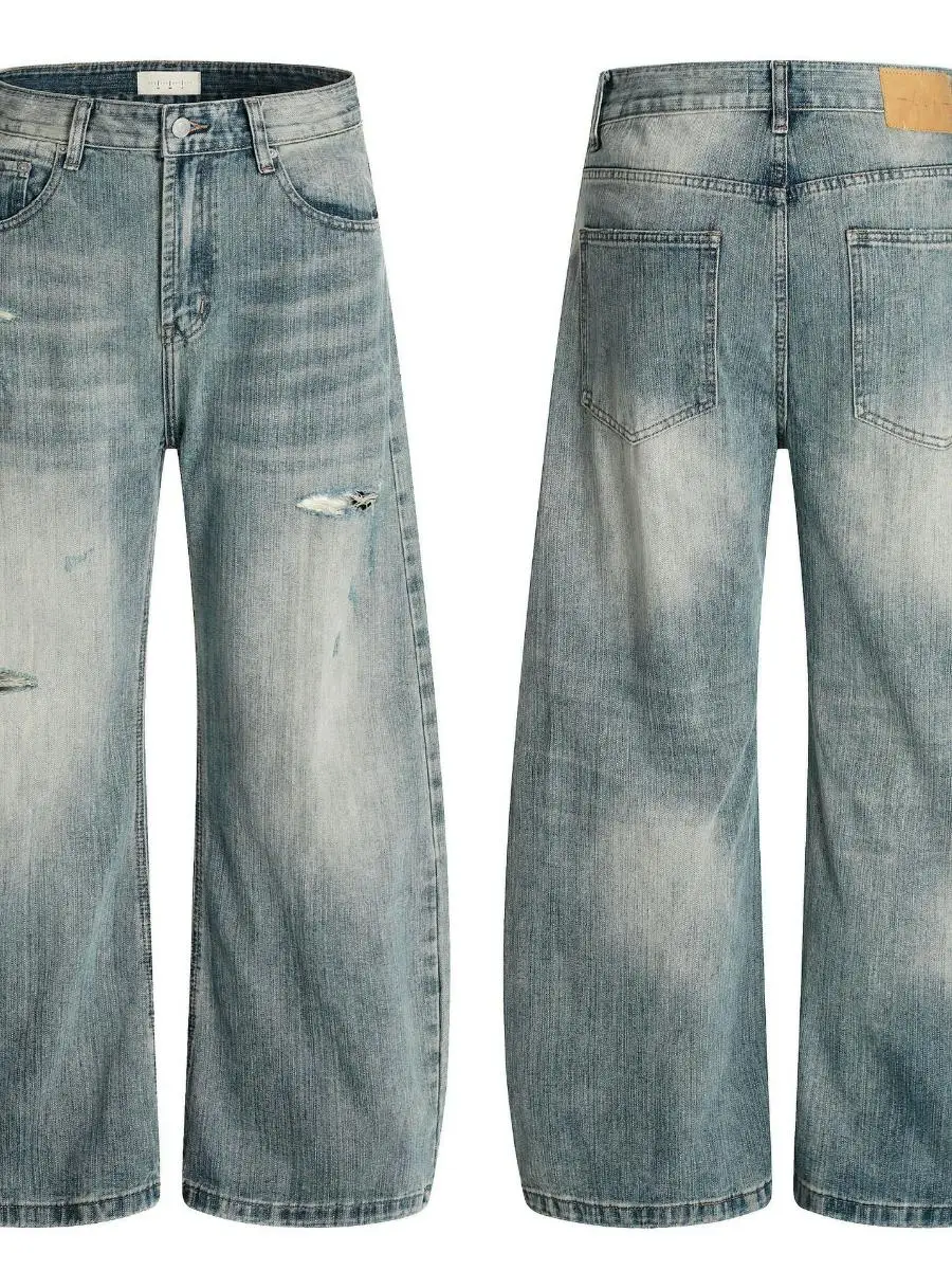 

Мужские джинсы прямого кроя в стиле ретро, повседневные, из денима, с эффектом потертости, в американском стиле, с текстурой бамбука, облегающие...