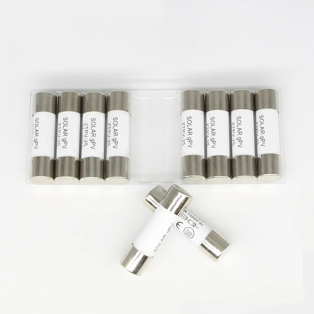 Pack Of 10 DC 1000V 10x38mm GPV Fuse For Solar Power Generation Systems 32A 33kA IEC60269 Compliant Quartz Sand Filled Fuse Tube