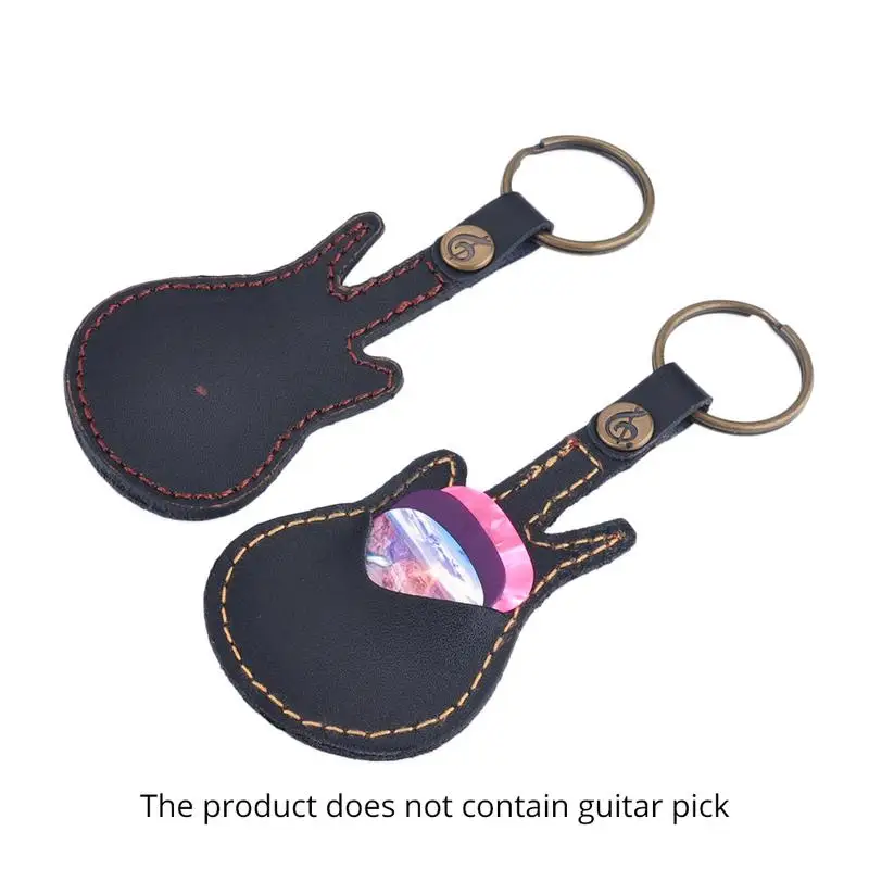 Guitar Pick Holder Leather Plectrum Case Bag Keychain Guitar Shape Guitar Picks String Instrument Accessories Excluding Pick