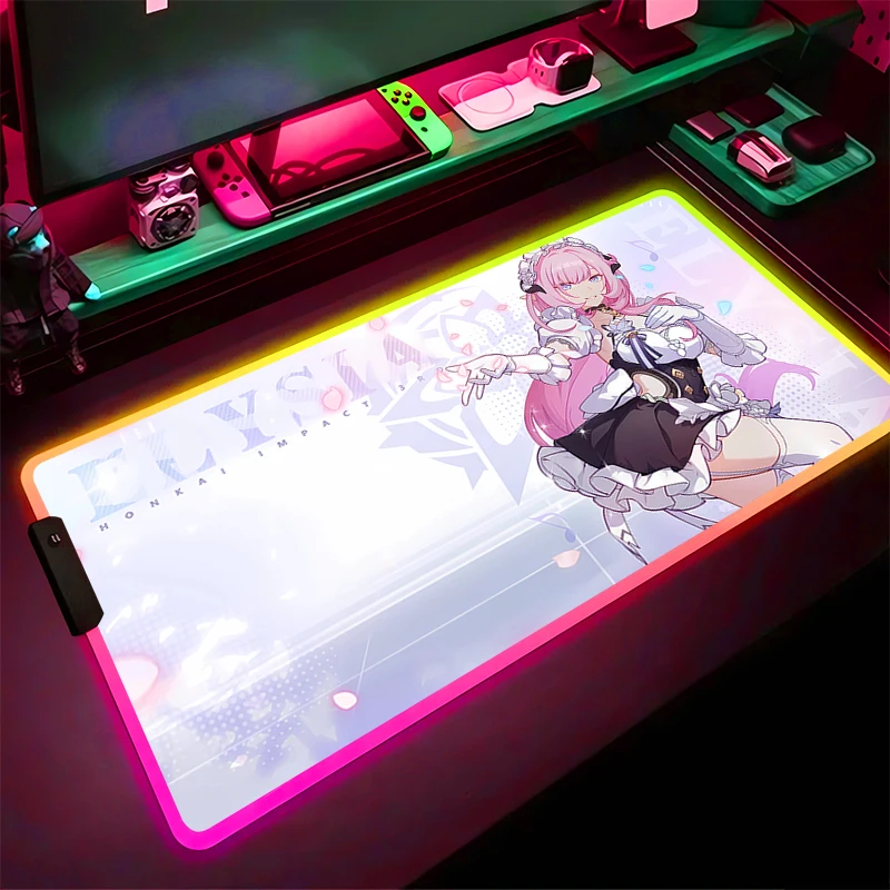 

RGB Mouse Pad Non-Slip Rubber Edge locking mousepads Game play mats notebook computer Honkai Impact 3 Elysia Griseo Home Decor