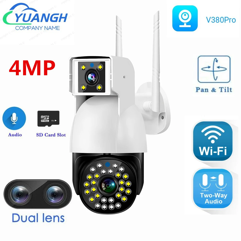 4MP PTZ WIFI Camera Dual Lens Outdoor V380 Pro Smart Home Color Night Vision Waterproof Wireless Surveillance Camera