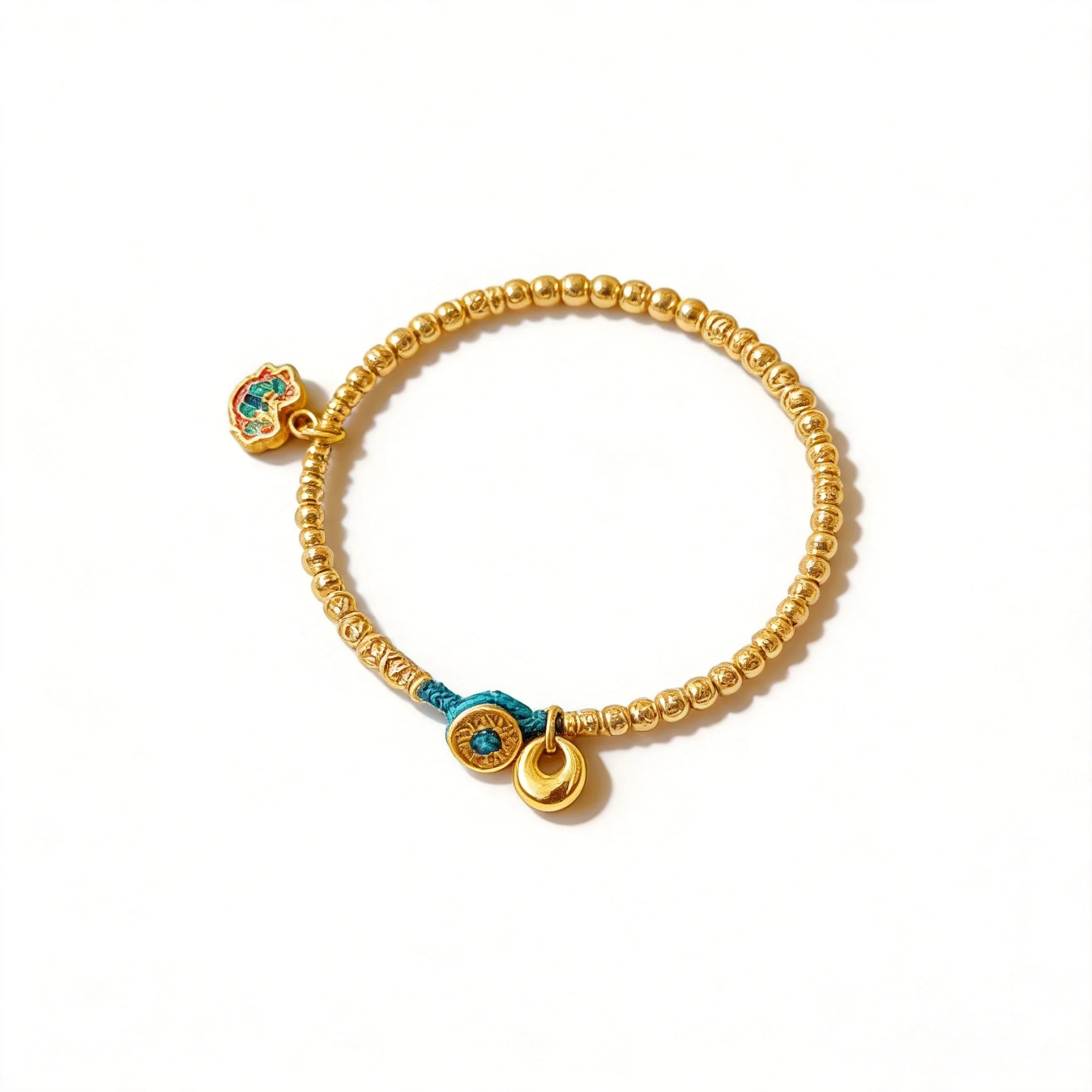 

Chinese Style Lucky Golden Beaded Bracelet For Women Auspicious Ruyi Enamel Pendant Peace Buckle Charm Blessing Wealth Attractin