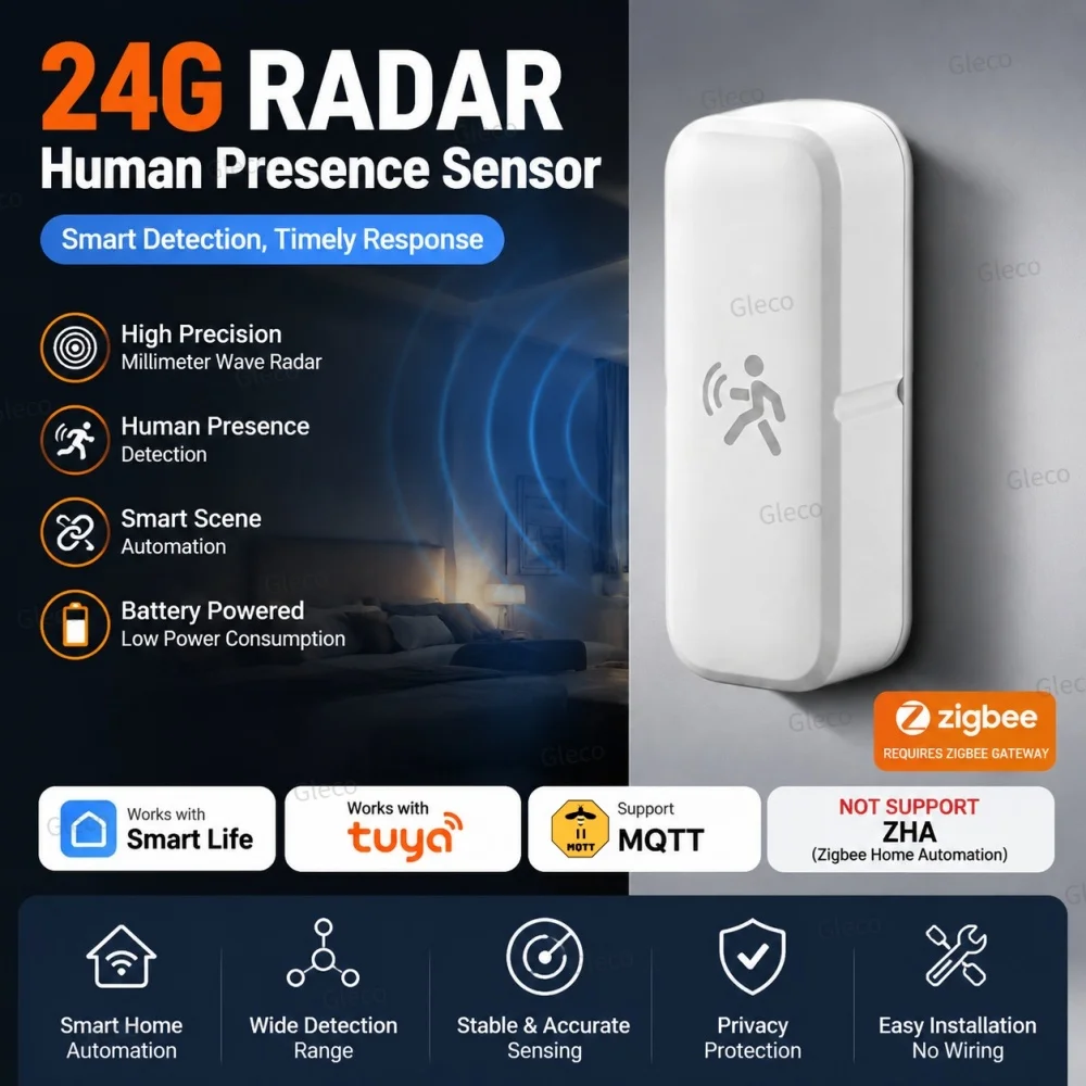 Zigbee 24G MmWave Radar Presence Motion Sensor Smart Human Body Detector Support TUYA Zigbee2MQTT Security Burglar Automation