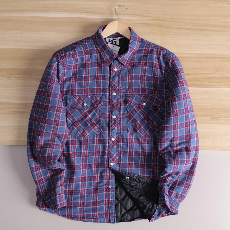 Męski płaszcz w kratę plus size, długi rękaw, luźny krój vintage, jesienno-zimowy, gruby płaszcz bawełniany, odporny na zużycie, do noszenia na co dzień.