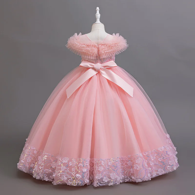 New girls' long tutu dress wedding princess children's flower girl piano performance clothes view 2