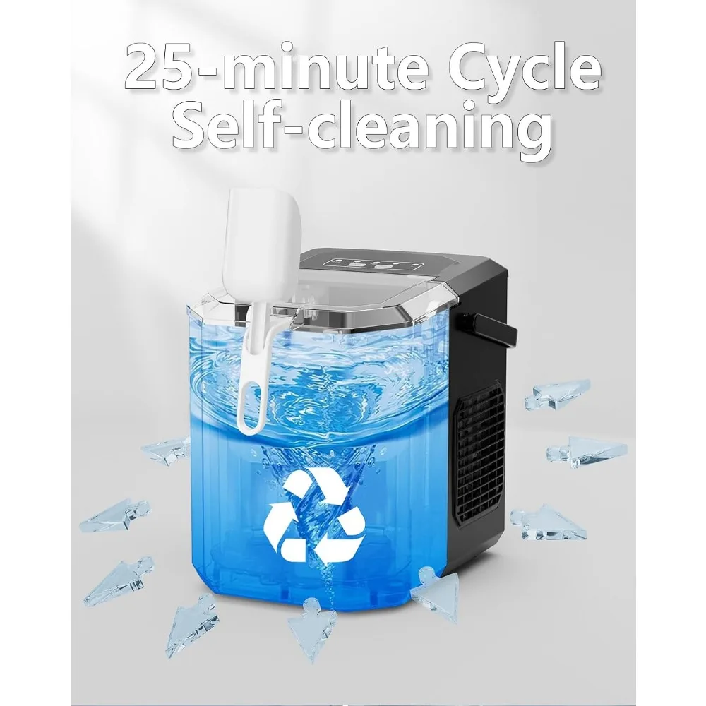 Fabbricatore di ghiaccio, portatile, autopulente, 9 cubi in 6 minuti, 26 libbre/24 ore, 2 dimensioni di ghiaccio proiettile per cucina di casa ufficio Bar Party RV