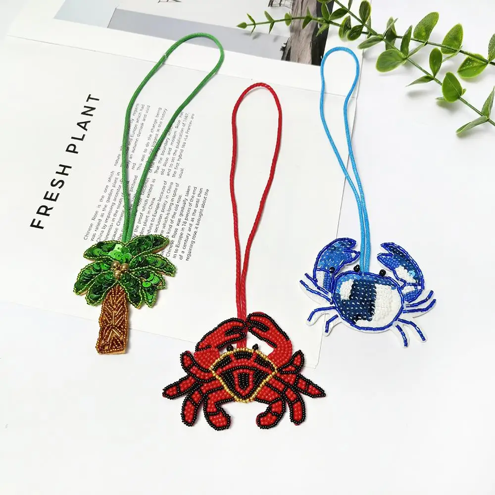 

Handmade Bead Coconut Tree Crab Pendant Hanging Rope Patches Bag Lanyard Patch Beading Applique Bag Patch Lanyard Accessories