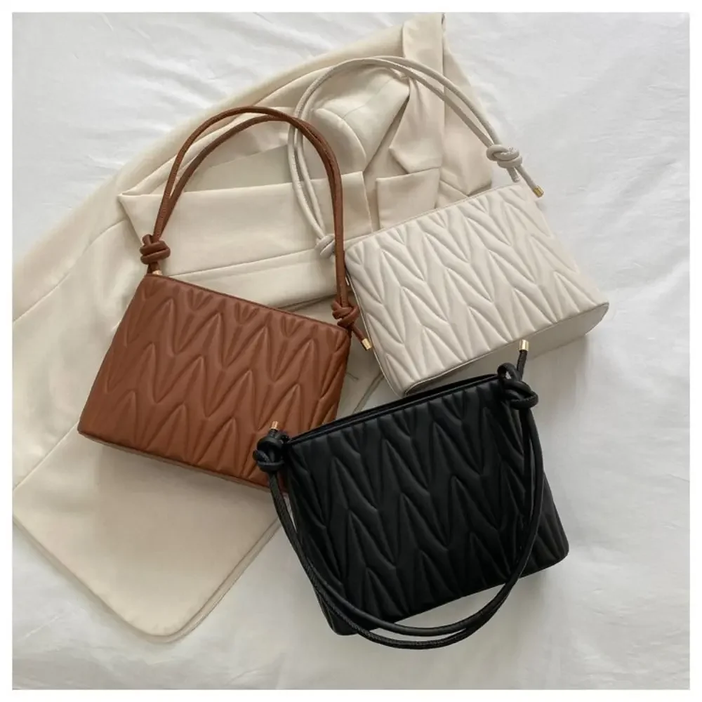 New Fashion Crossbody Casual Women's Solid Color Underarm Bucket Office Worker Large Capacity Handheld Zipper Small Square Bag