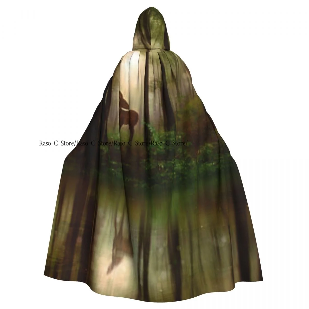 Hooded Cloak with Hood Deer In The Forest Reflection On Lake Foggy Woodland Cloak Vampire Witch Cape Cosplay Costume