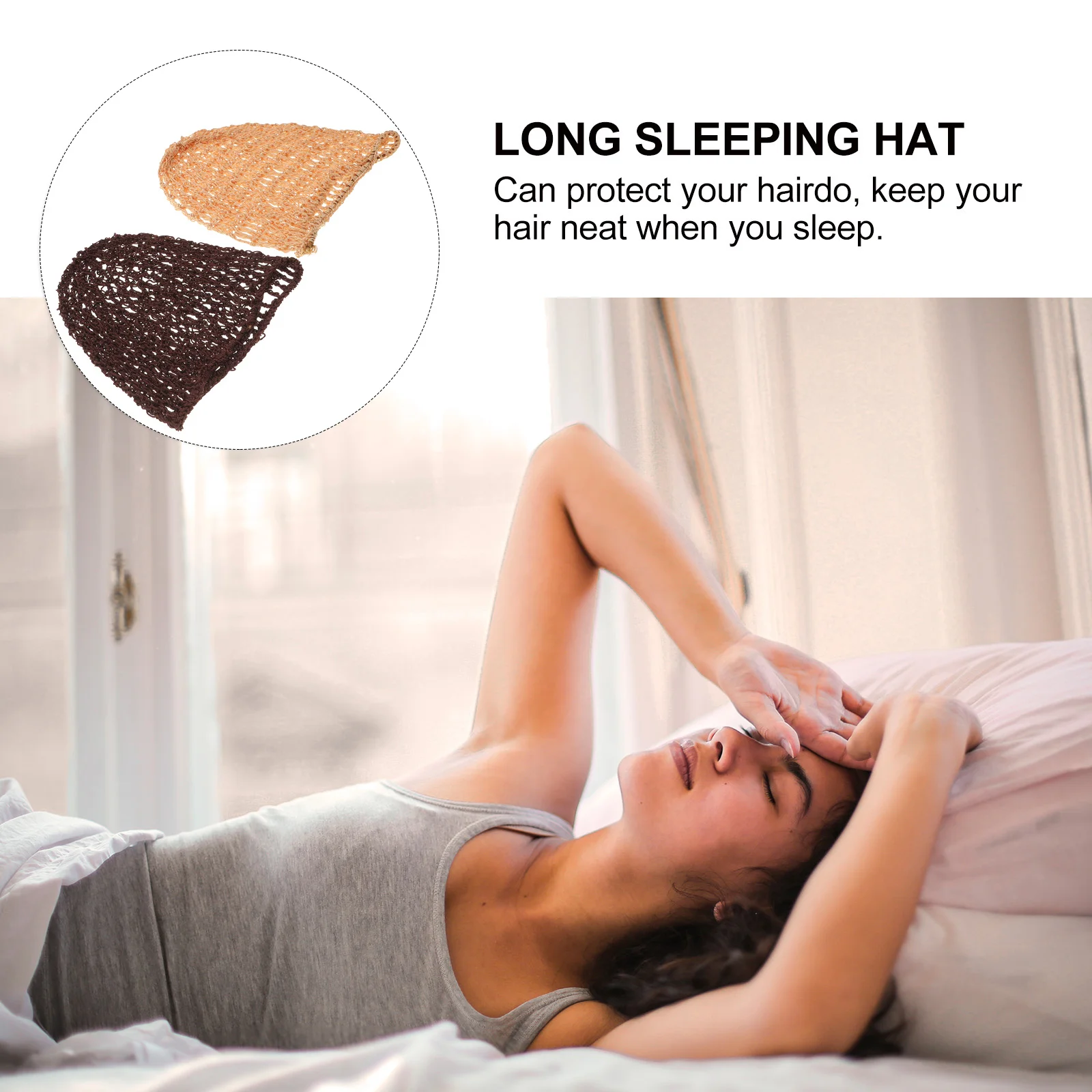 

2Pcs Net Sleeping Hat Crochet Long Hair Protector Stretchy Hair Accessories Beige Coffee One Each Color
