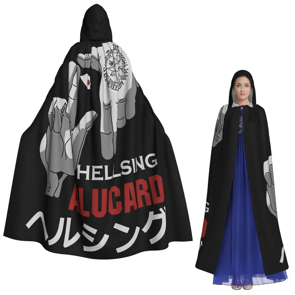 เสื้อคลุมยาวมีฮู้ดลายการ์ตูนอัลคาร์ด เฮลซิ่ง ชุดแม่มดยุคกลาง คอสเพลย์ เสื้อคลุมฮาโลวีน สำหรับผู้ใหญ่ แบบ unisex