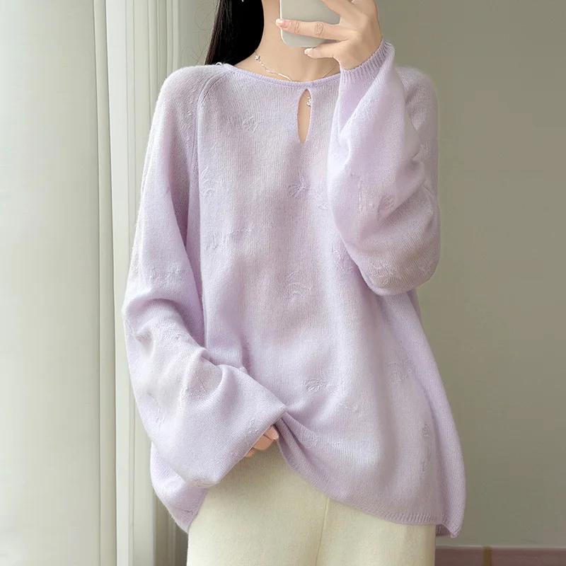Semi-zipper vertical collar contrast loose top soft skin warm niche winter casual cashmere sweater