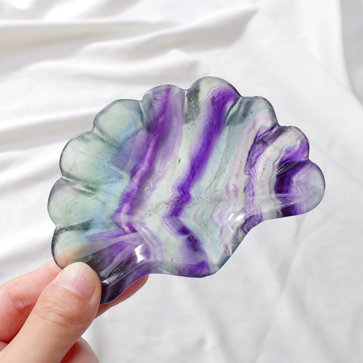 1PC Natural Crystal Rainbow Fluorite Shell Bowl Plate Crystal Healing Stone Cleansing Recharging Energy Center