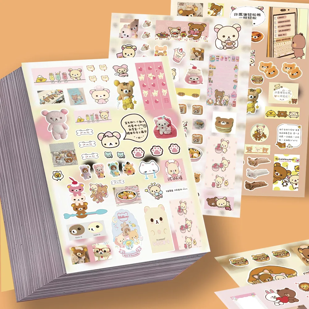 8 Stück Cartoon Rilakkuma niedliche Aufkleber zum Selbermachen, zum Schneiden von Membranen, zur Dekoration von Handkonten, Aufkleber für Kinder, Geschenkaufkleber, Spielzeug