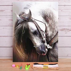 Horse Landscape Animal Printed 11CT Cross Stitch Embroidery Full Kit DMC Threads Handiwork Handicraft Painting    Package