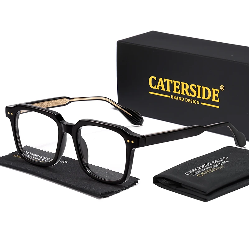 CATERSIDE Retro Quadratische Herren Optische Rahmen Luxus Tempel Tipps Design Federscharnier Gläser Damen Täglich Anti Blaues Licht Gläser – Detail 7