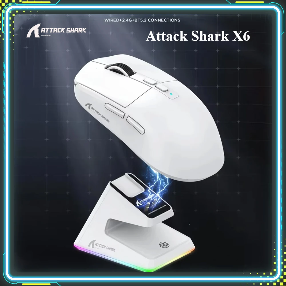 

Attack Shark X6 PAW3395 Gaming Mouse RGB Touch Magnetic Charging 2.4G Wireless Bluetooth Wired 3 Mode Mouse Base Gamer Gifts