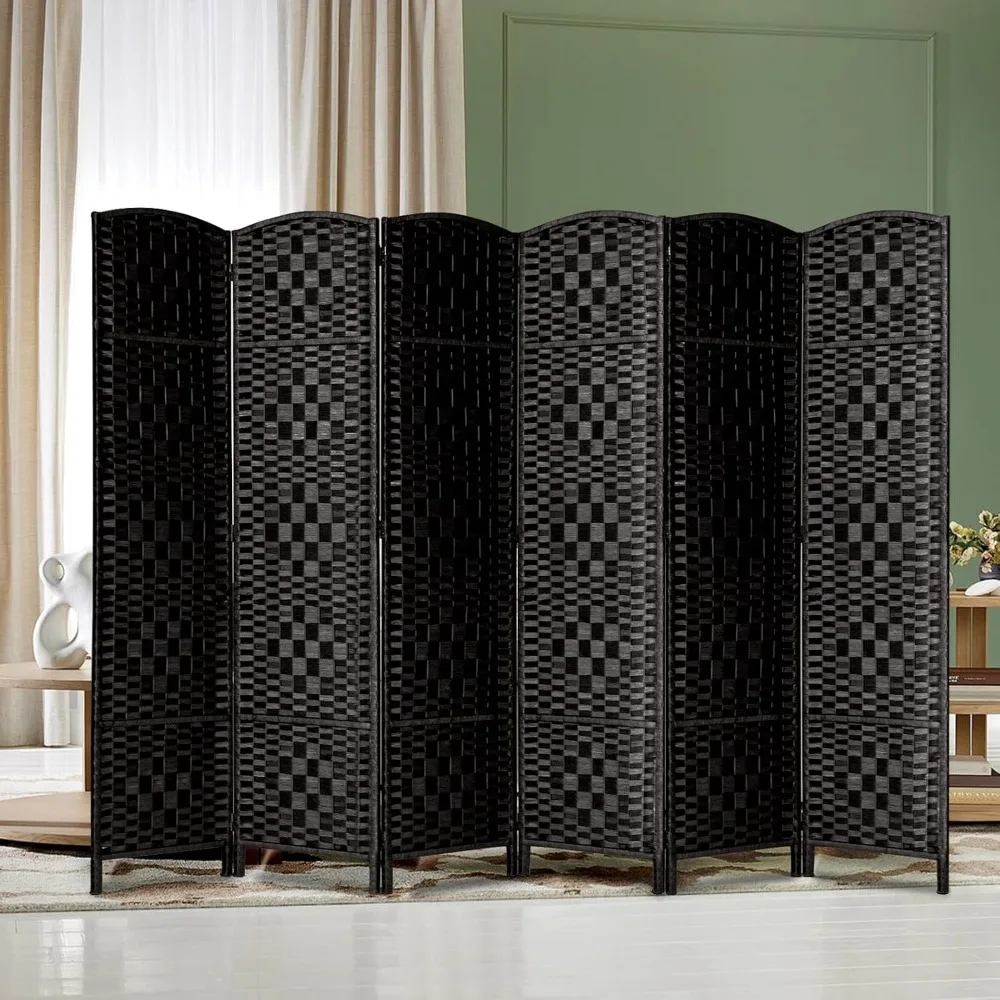 RHF 6-Panel Room Divider, 6ft Tall Black Privacy Screen, Foldable Partition