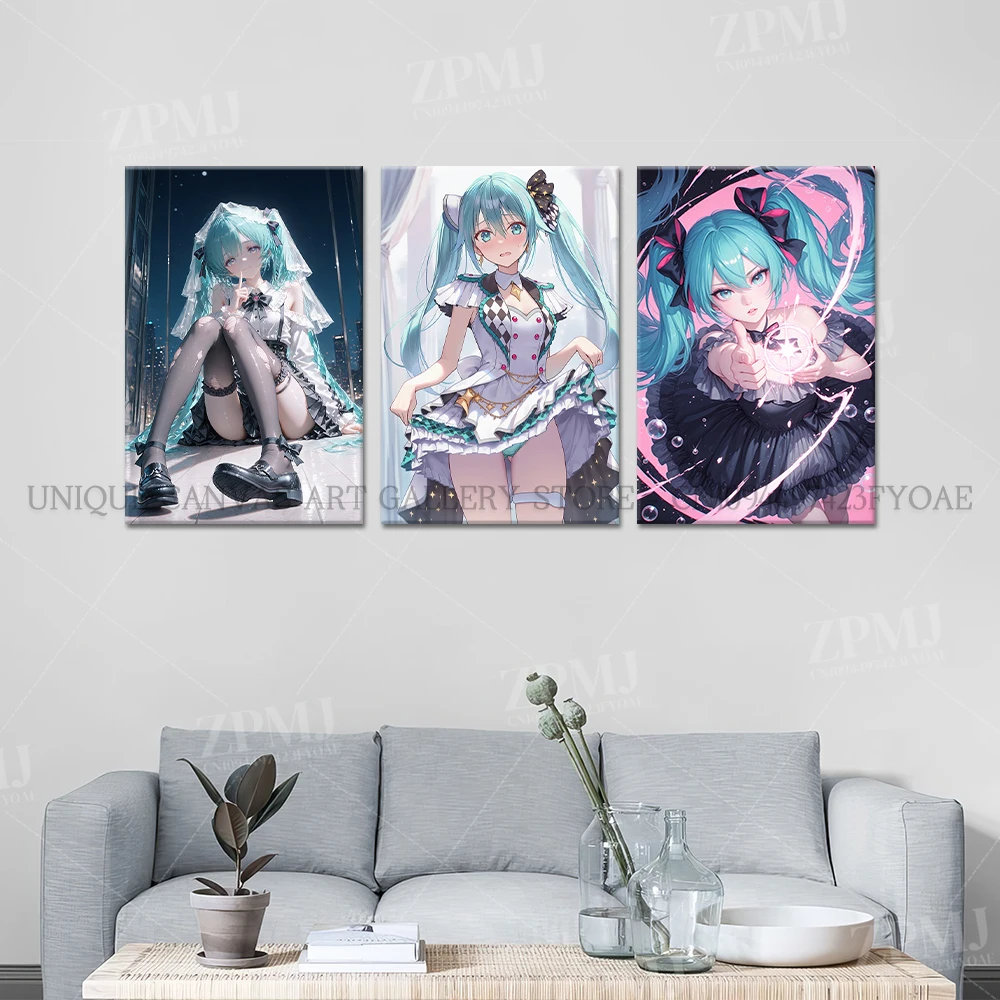 Kawaii virtual anime personagem arte da parede decoração de casa pintura em tela imagem moderna hd cartaz dos desenhos animados para hatsune miku fãs presente
