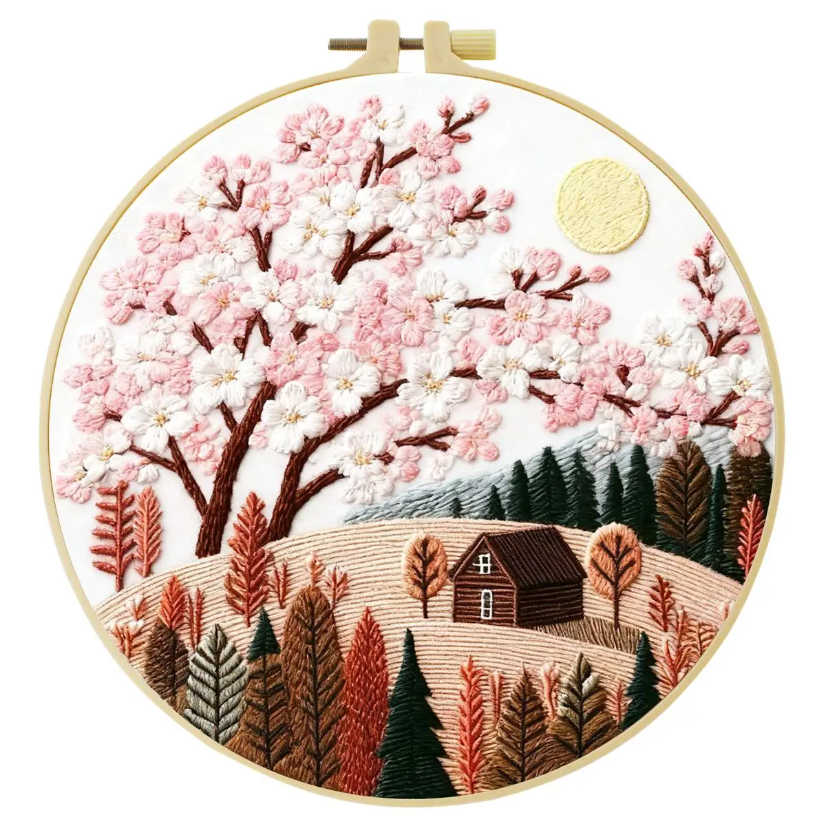 1 Stück 20X20CM/15X15CM 7,87/6,3 Zoll Schönes Landschafts-Stickerei-Starter-Kit DIY-Kit DIY-Stickerei-Set Handarbeiten Heimdekoration – Detail 5