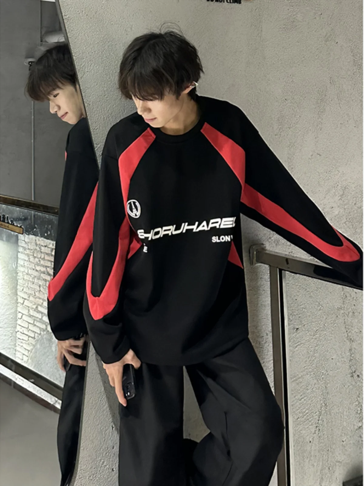 

Bla Red Splice Capl Hoodie Men's 2023 New Spring Autumn American High Street Hiphop round Ne Racing Suit Jaet