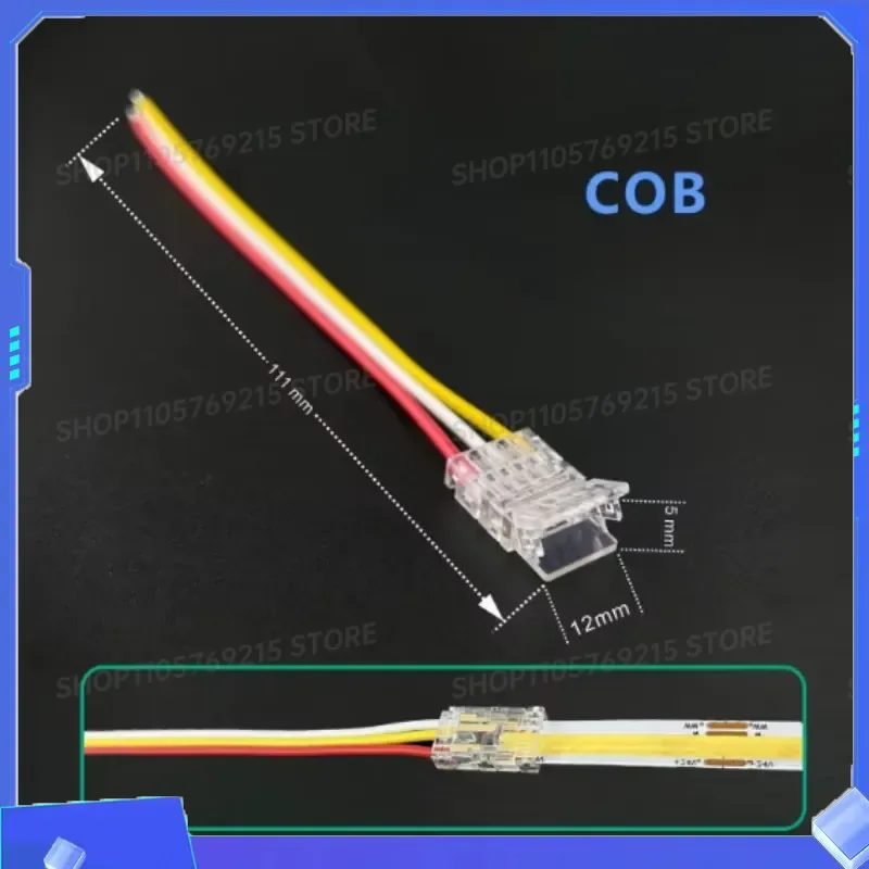 10pcs 3-Wire COB Single-Ended LED Strip 8MM with Plug-in Quick Connector No Soldering Required
