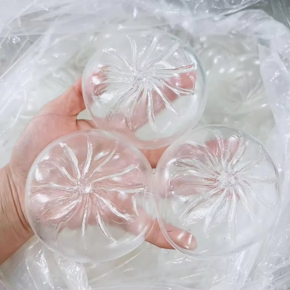 1/5Pcs DIY Hollow Steamed Bun Squishy Shell Clear Crystal Skin Squeeze Toy Component, Reusable Empty Food Toy Cover for Handmade