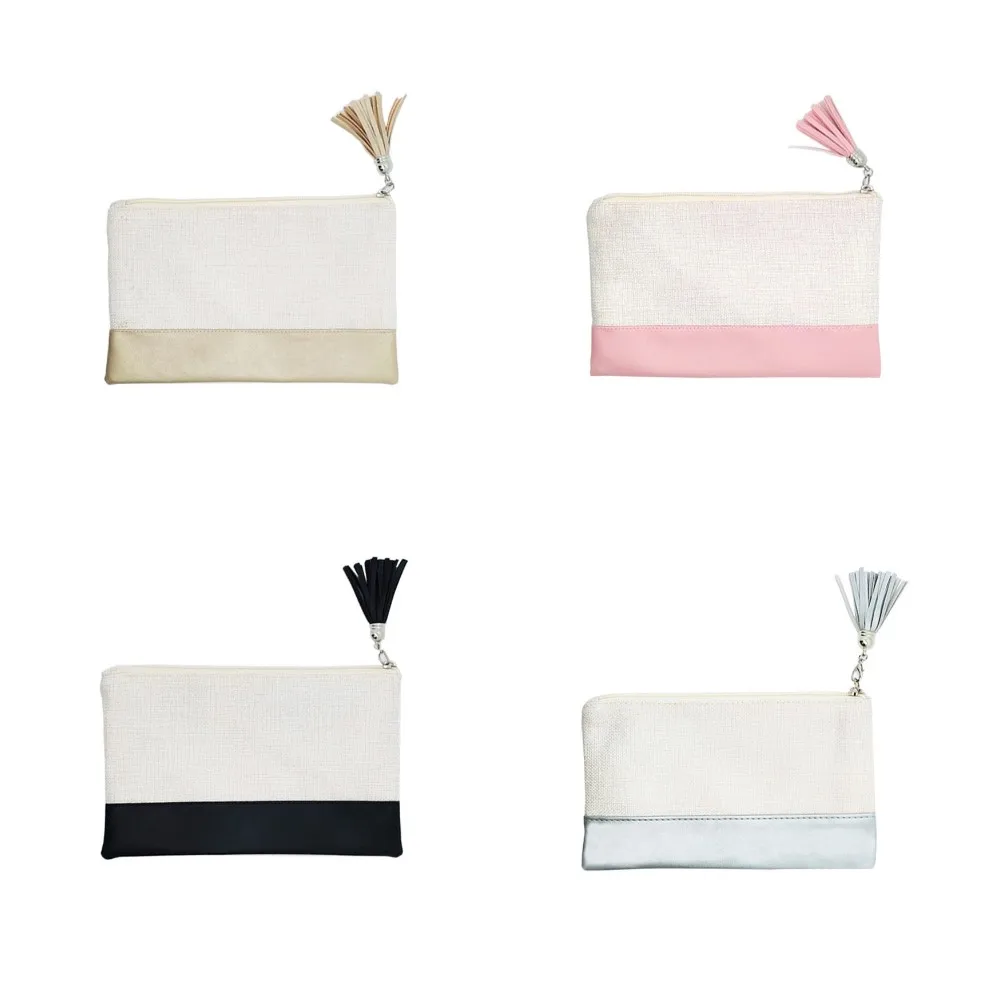 Sublimation Blank Linen Makeup Bags Fashion Tassel Cosmetic Bag Tassel Travel Toiletry Pouch Storage For Heat Transfer Print