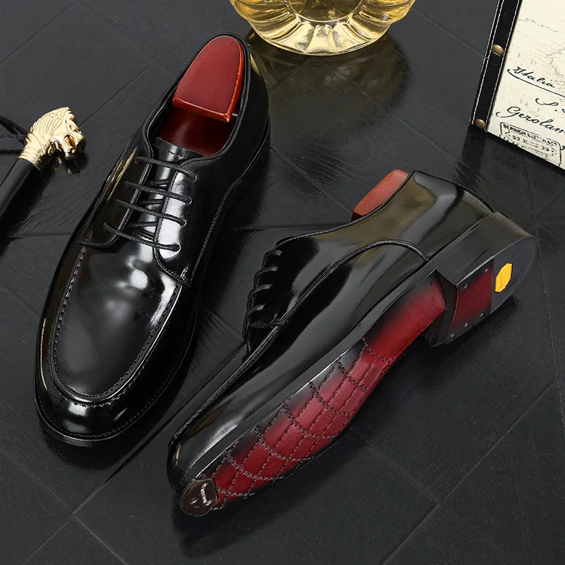 YETTIES Men's Shell Cordovan Round Toe Patent Leather Dress Shoes | Handmade Oxfords for Wedding & Business Formal