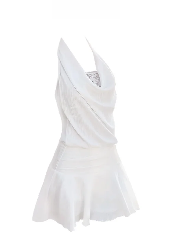 

Сексуальная летняя женская короткая юбка А-силуэта с кружевными вставками и вырезом халтер, повседневная, для девушек