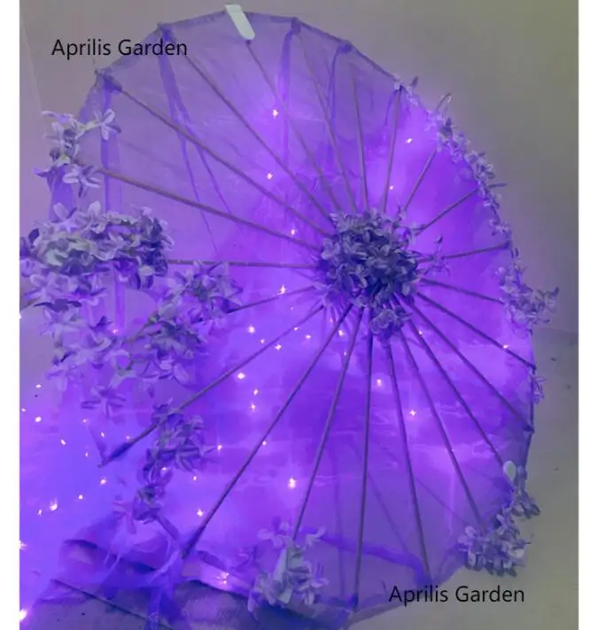 Blue LED Yarn Silk Cloth Decorative Umbrella Transparent Fan Princess Lace Chinese Japan Umbrella Craft Umbrella Party Frances