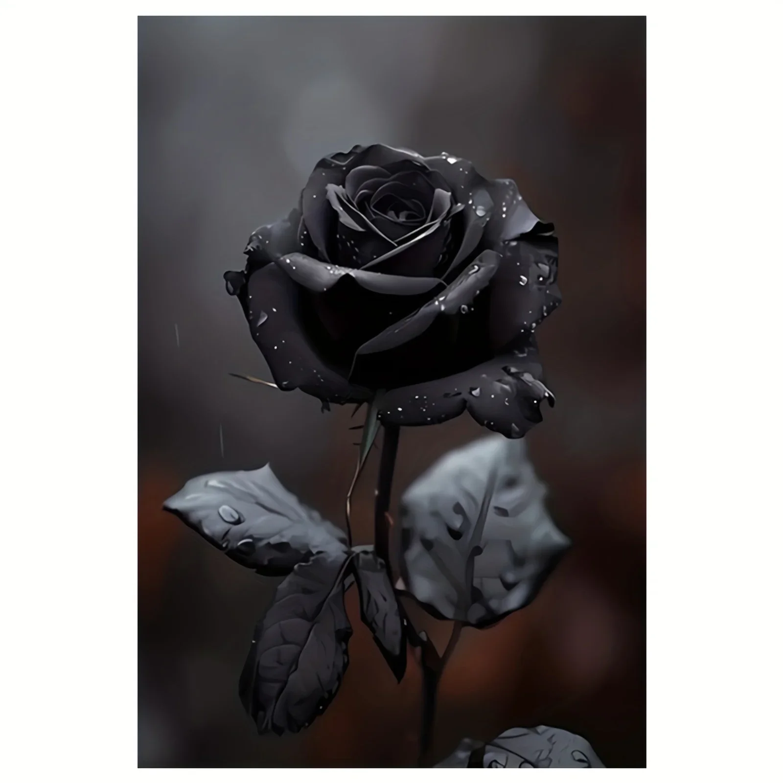 1pc Frameless Black Rose Canvas Art Print, 12x18 Inch - Elegant Floral Wall Decor with Dew-Kissed Rose Design, Waterdrop Detail,