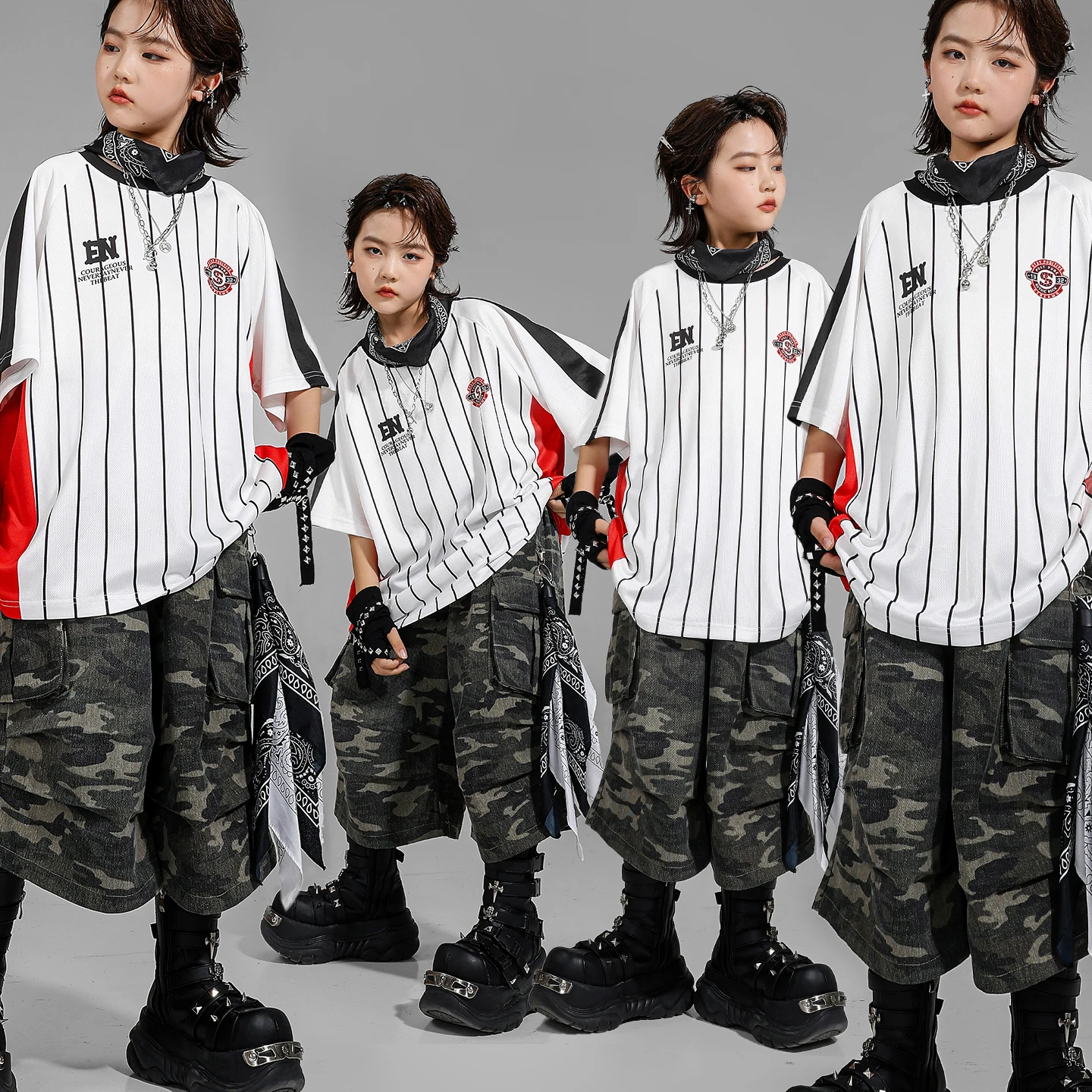 T-shirt oversize per ragazzi Hip Hop Pantaloncini mimetici Abbigliamento da ballo di strada Ragazze K-pop Costume jazz Abbigliamento per bambini Set Bambini Streetwear