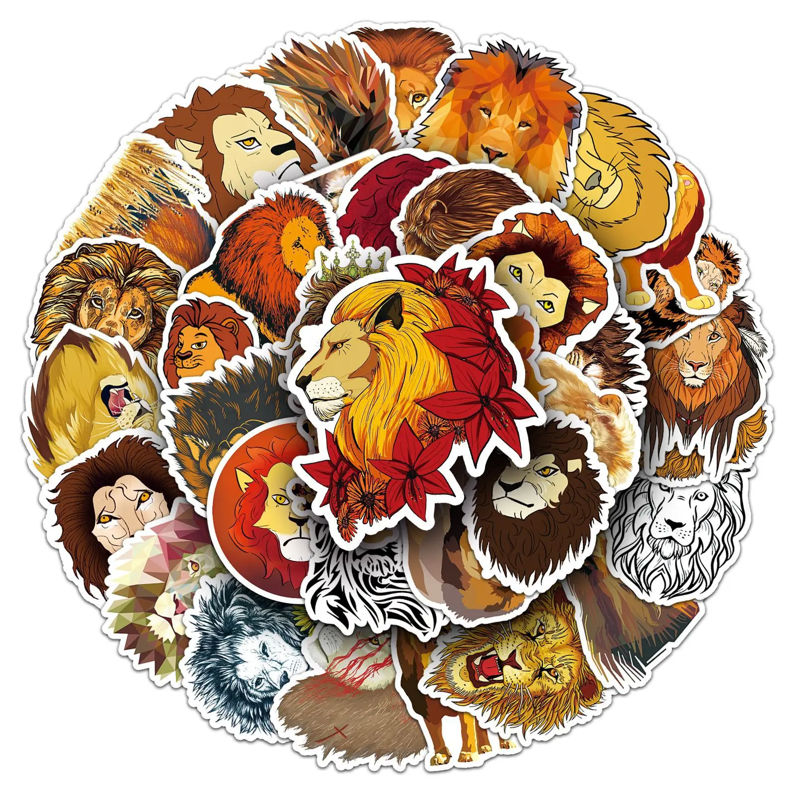 50Pcs Creative Cartoon Style Fierce Lion Series Graffiti Stickers For Helmet Desktop Wall Decoration DIY Stickers