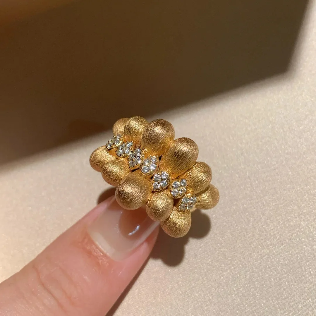 French Retro Women's Handmade Brushed Gold Color Rings Luxury Temperament Engagement Bridal Jewelry Female Anniversary Gifts