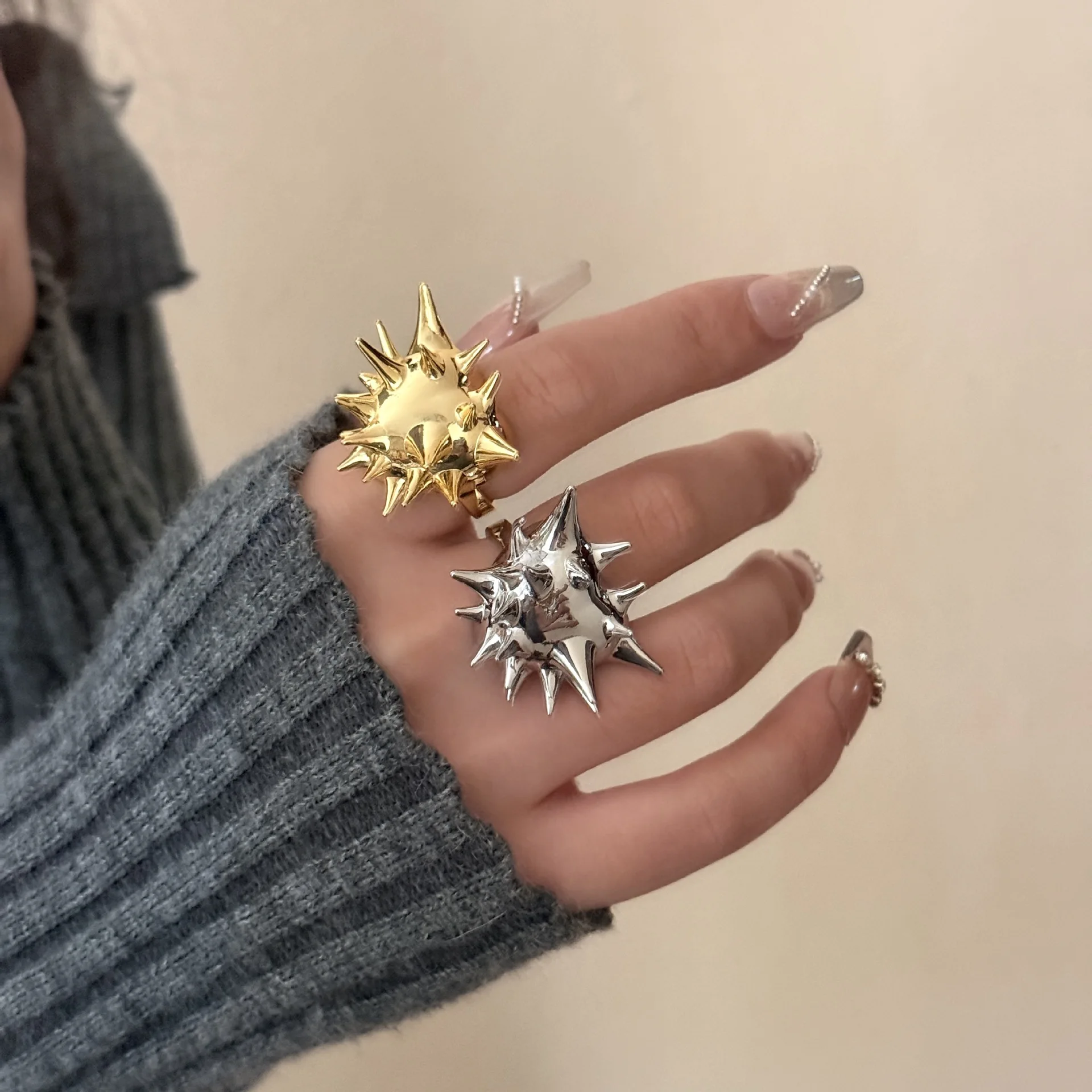 Metal Geometric Sea Urchin Rings For Women Men European And American Style Personality Punk Hip-Hop Trend Jewelry Gifts