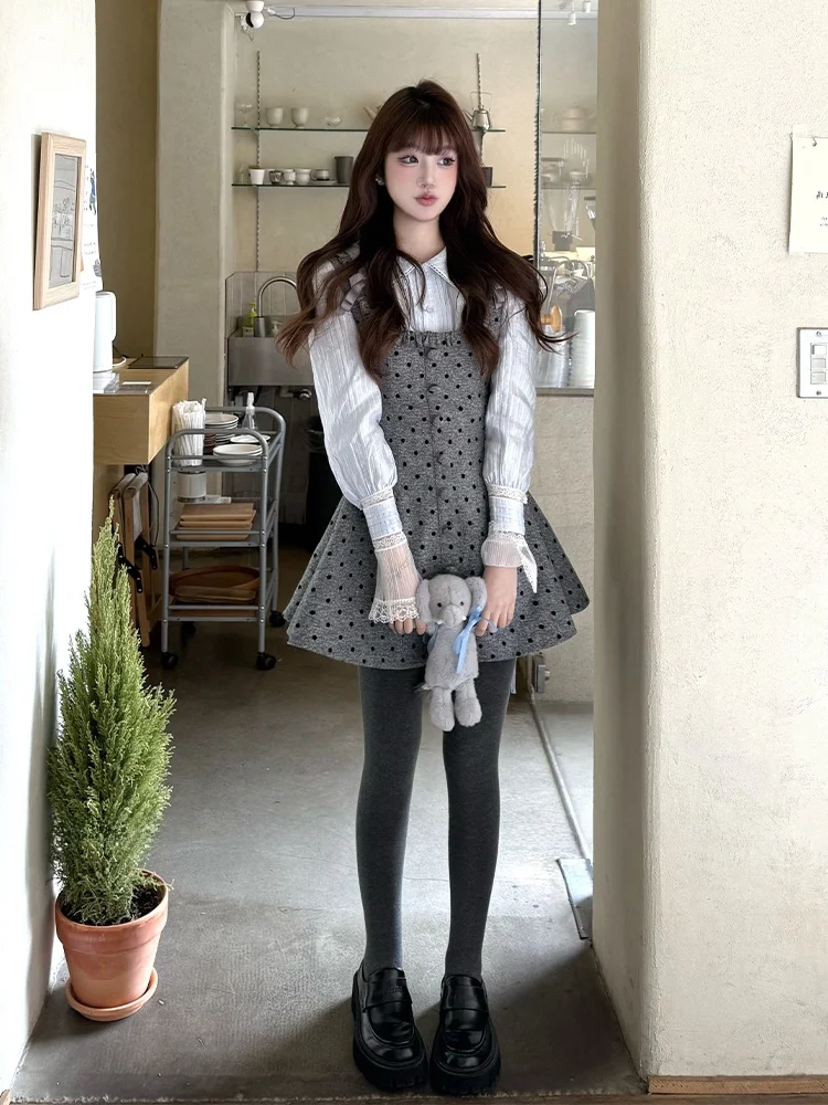 

SYJ Comfortable Home Doll Collar irt Women's Knot Polka Dot Ruffle Skirt Dr Slim Fit High Waist Spring Summer