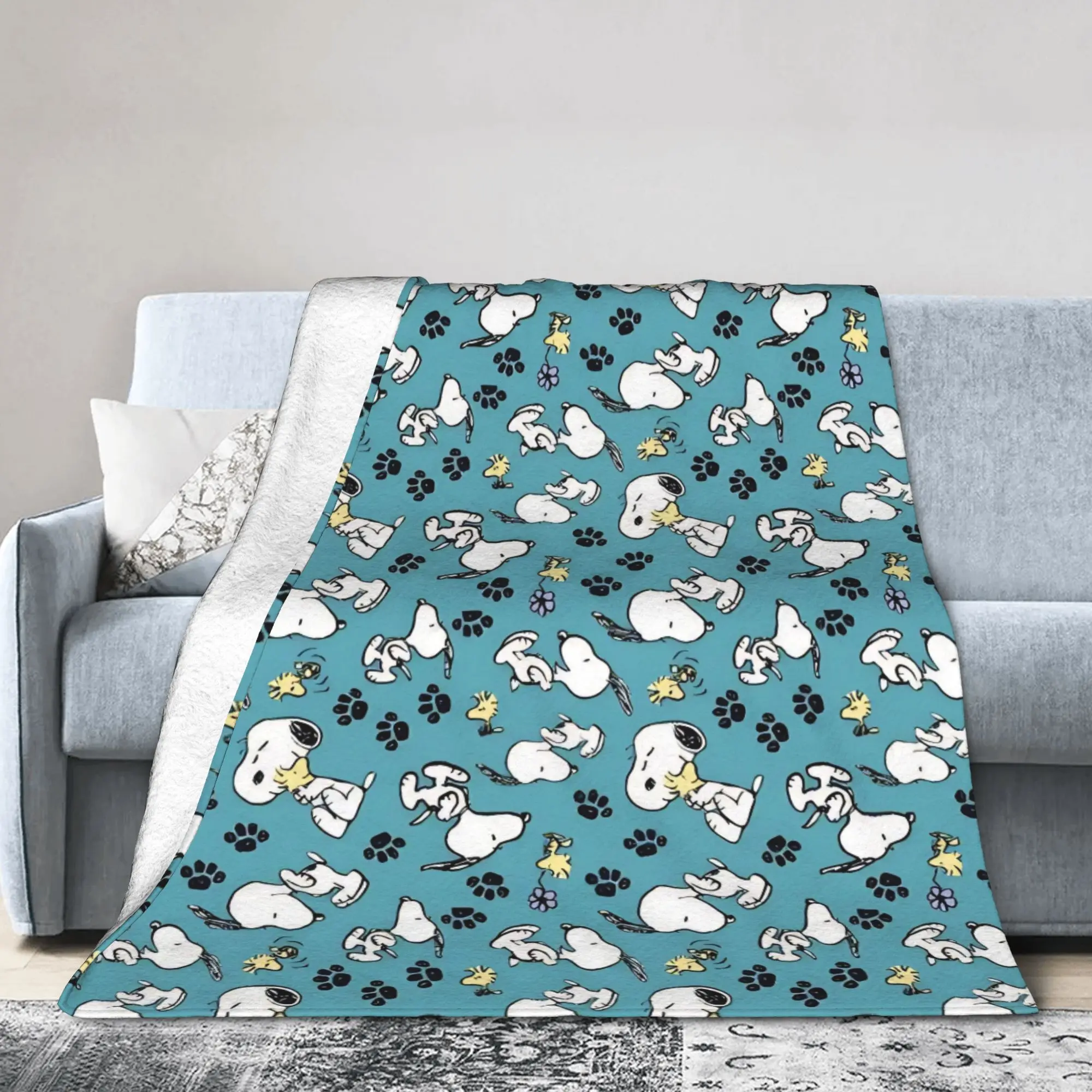 Kawaii Anime S-Snoopys Blanket Coral Fleece Plush Textile Decor Multi-function Super Soft Throw Blanket for Bedding Travel Quilt