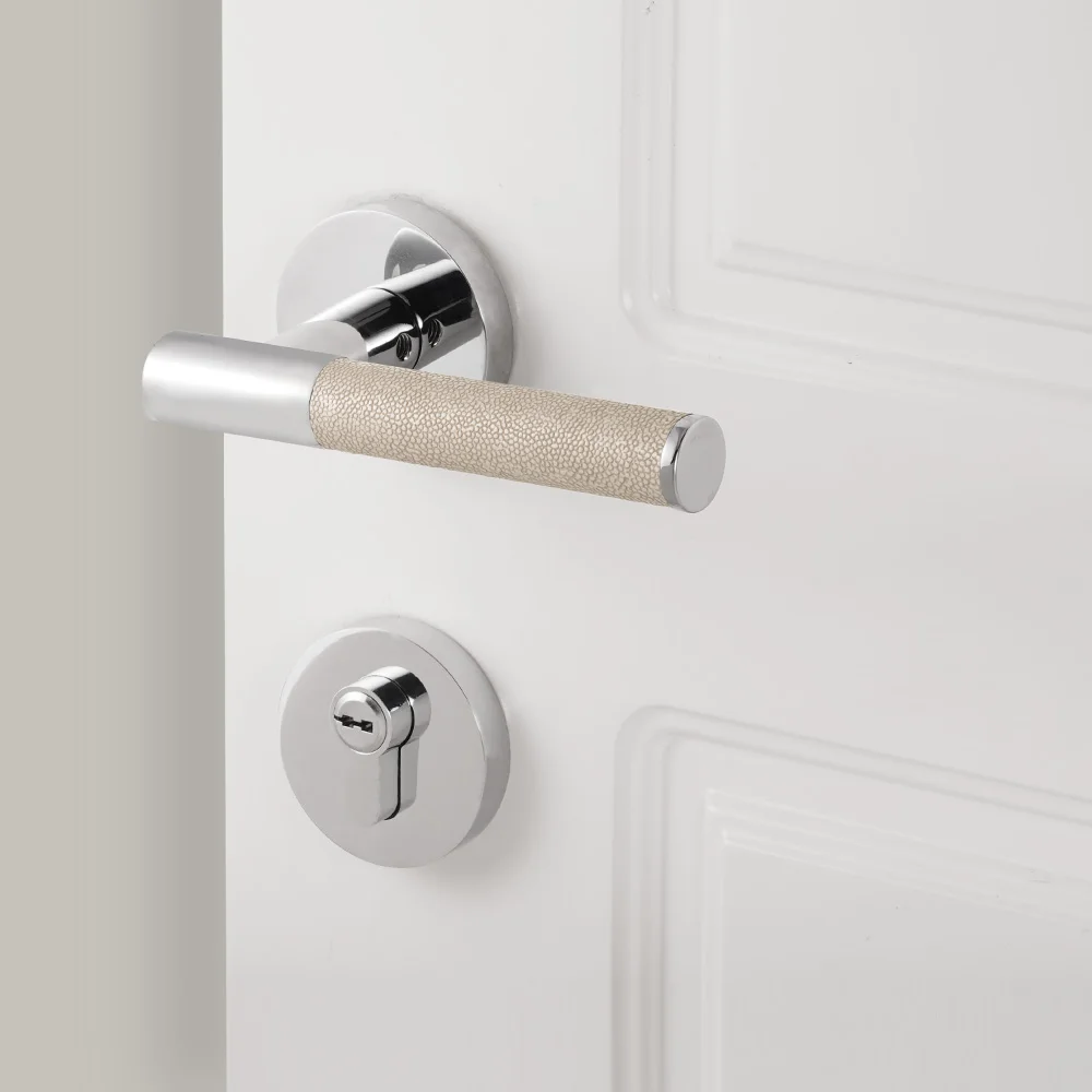 Dooroom Brass New Gray Lychee Skin Door Lock Set Modern Style Interior Bedroom Bathroom Door Dummy Handle Hardware Door Locks