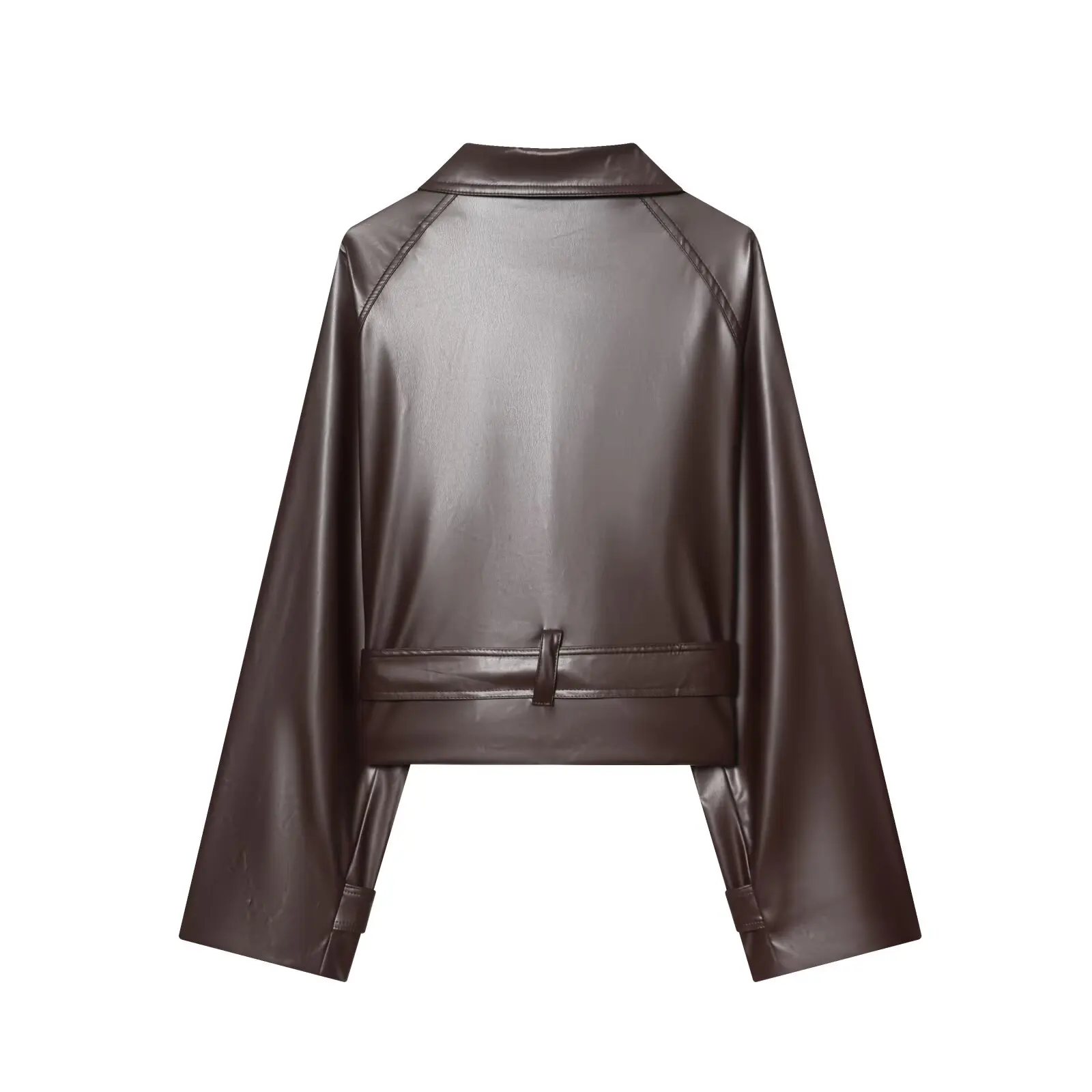 JNLEAOG 秋の新作レディースファイオンダブルブレストコート、クロージャーベルト装飾付きフェイクレザーターンダウンカラー