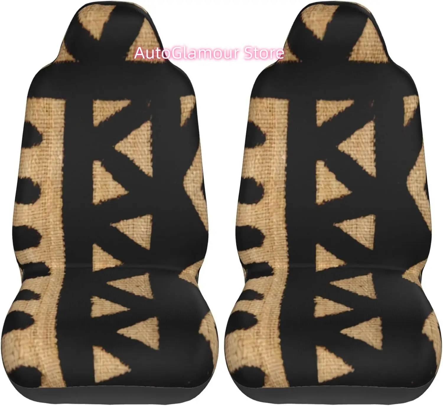 Contemporary African Mud Cloth Print 3 2-Piece   Seat Cover Complete Set - Elastic Seat Protection Cover for Cars,