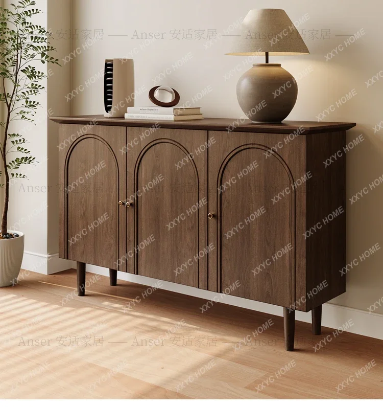 LXL Home  Cabinet Walnut Color Door Solid Wood Storage High Leg Simple Storage Shoe Cabinet