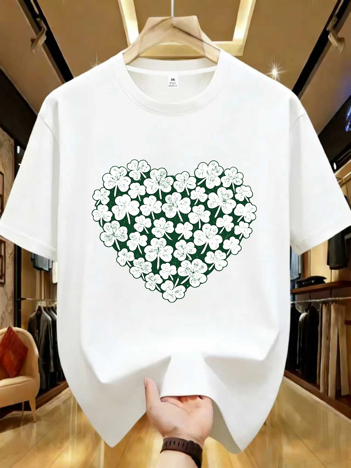 

【WDS01350】Creative flower pattern printed plus size women's round neck Tee summer casual short sleeved street fashion versatile