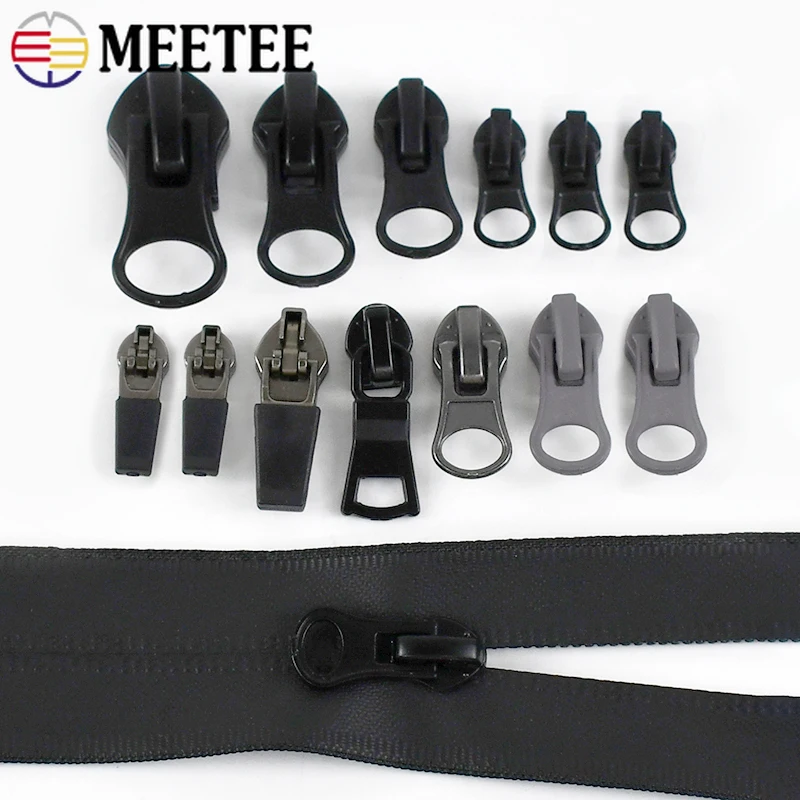 10Pcs Meetee 3# 5# 8#10# Reverse Zipper Sliders for Waterproof Nylon Zips Head Bags Tent Coat Invisible Zip Pull DIY Accessories