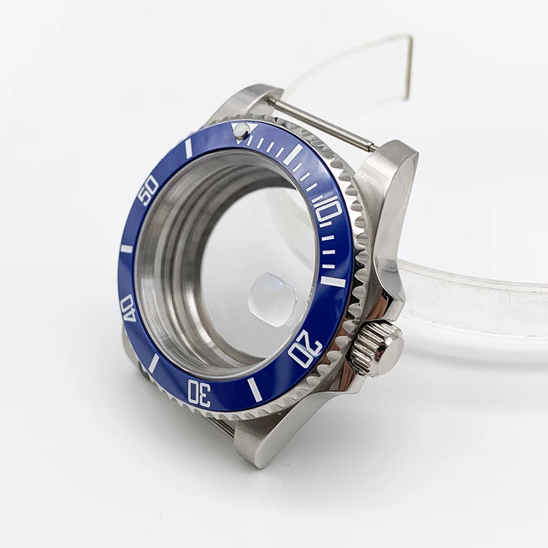 シルバーサブセラミックベゼル時計ケース、サファイアガラスミラー、40mm、nh35、nh36、2813、8215ムーブメントに適合、高品質